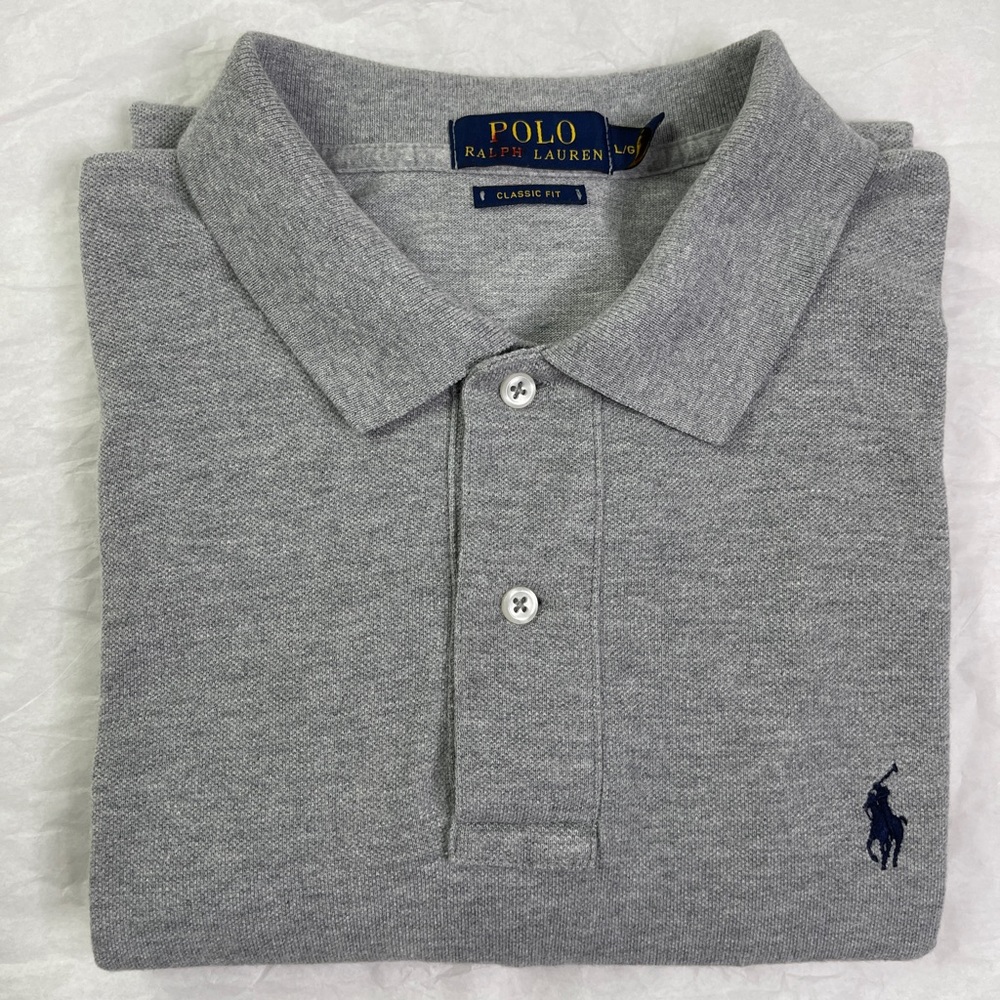 Polo Ralph Lauren Classic Fit Heather Gray Cotton Polo Shirt Size Large